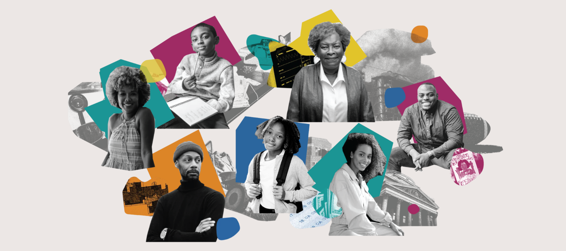 collage showing the fictional characters on the way outta no way website